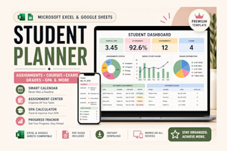 customize student planner assignment tracker in google sheets