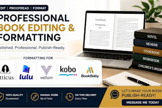 edit, format, proofread your book for atticus, lulu, vellum, kobo or bookbaby