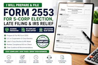 prepare and file form 2553 for s corp election, late s corp election