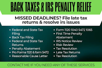 file back taxes, late tax returns and resolve irs tax penalties