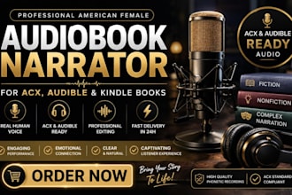 record a pro american female audiobook narrator, voice over to acx and audible