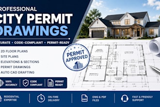 create city permit drawings, permit plans, architectural floor plans in autocad