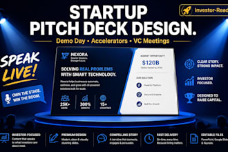 design a startup investor pitch deck for demo day or fundraising investor deck