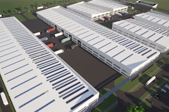 aesthetic industrial retail cgi warehouse site plan 3d exterior factory render