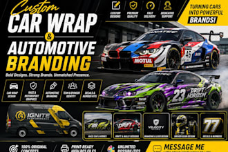 design custom racing livery, gt3, drift, rally race car wrap motorsport branding