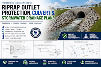 design riprap outlet protection, culvert, stormwater drainage plans