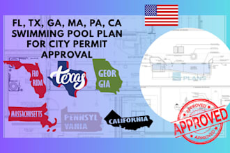 fl, tx, ga, ma, pa, ca swimming pool plan for city permit approval