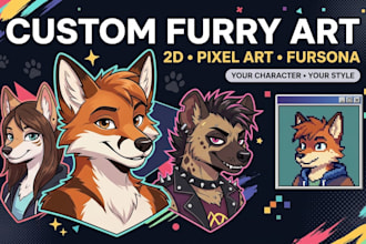 draw custom furry art, fursona, anthro and pixel art characters