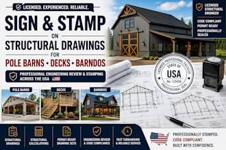 sign, stamp on structural drawings for pole barns deck barndos in USA