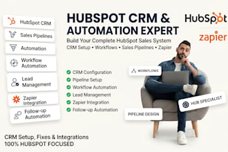 setup hubspot CRM, automation, workflow, sales pipeline and zapier