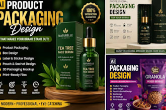 create ai product packaging design, labels and mockups
