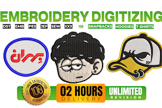 digitize image into dst embroidery design for tshirt hoodie snapback, in 2hrs