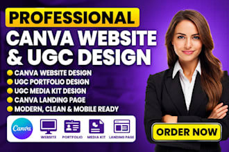design canva website, canva ugc portfolio, ugc media kit and canva landing page