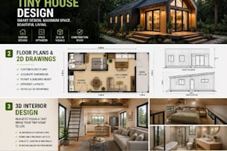 design a tiny house,floor plan, 3d tiny home model