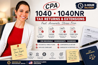 cpa prepare and file form 1040 1040nr tax return and irs extension