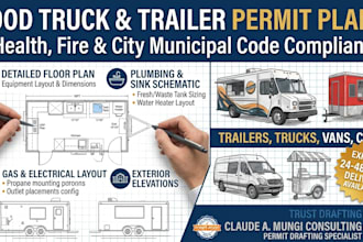 create your food trailer, food truck, food cart, van drawing for city permit