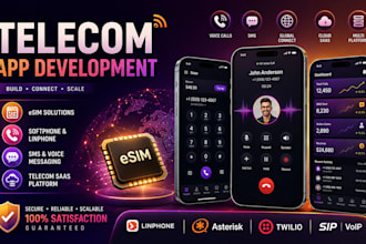 develop or rebrand esim app, linphone app, softphone app, telecom saas, sms app