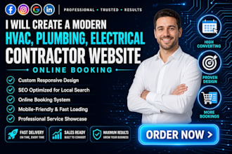 create a modern hvac, plumbing, electrical contractor website, online booking