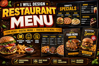 design restaurant menu, digital menu, trifold brochure tv menu design,menu flyer