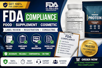 provide fda registration, compliance support for food, supplements and cosmetics