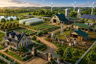 create a 3d farm and agricultural landscape visualization