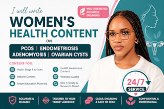 write women health content on pcos, endometriosis, adenomyosis and ovarian cyst