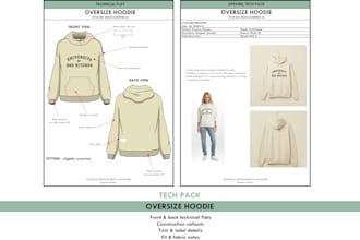 create manufacturer ready tech packs for clothing
