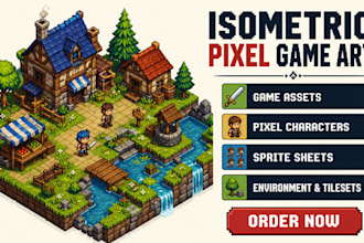 create isometric pixel art game assets retro pixel animation sprite sheet 2d