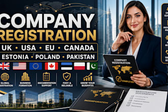 do company registration UK, USA, estonia, poland, canada and pakistan in eu