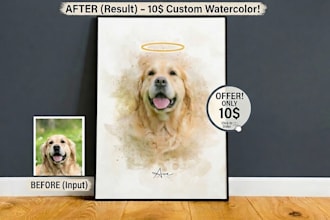 create a beautiful custom digital watercolor portrait
