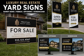 design luxury real estate yard signs, bandit signs, yodeck optisigns screencloud