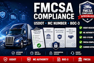 handle your fmcsa compliance usdot mc number and boc3 filing
