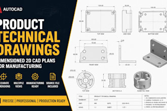 design product technical drawings, dimensioned 2d cad plans using autocad