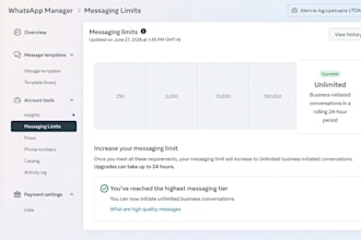 setup 10k API limit or upgrade to an unlimited whatsapp API messaging limit