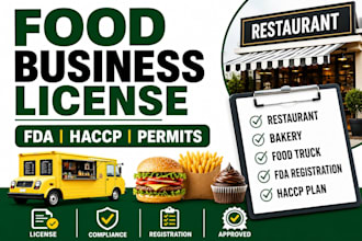 register restaurant, food truck, bakery, haccp and fda business licenses fast