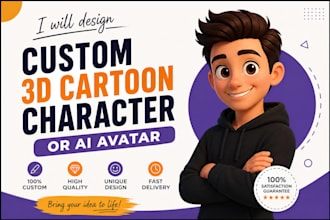 design a custom 3d cartoon character or ai avatar
