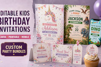 design editable kids birthday invitations and party invites in canva
