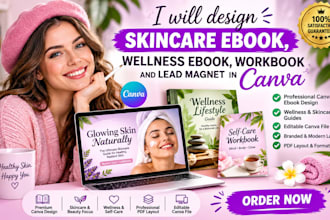 design skincare ebook, wellness ebook, workbook and lead magnet in canva