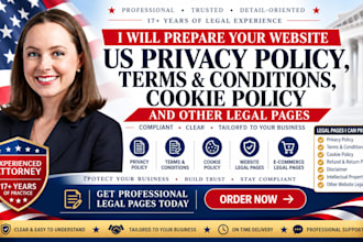 prepare US privacy policy, terms and conditions cookie policy and legal pages