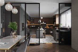 render modern luxury kitchen with joinery and custom cabinetry glass wall design