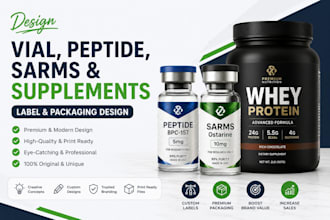 design vial, peptide sarms supplements, label and packaging design