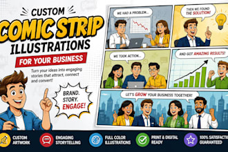 create custom comic strip illustrations for business marketing and branding