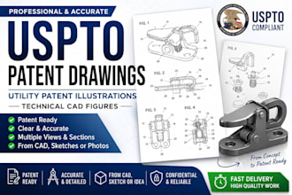 create patent drawings, utility patent illustrations and technical cad figures
