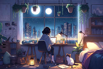 draw an aesthetic lofi character lofi illustration for your cozy lofi art