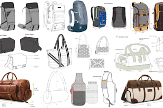 design a fashion handbag, bag, backpack, duffle bag, accessories tech pack