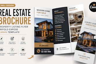 design real estate brochure property listing flyer trifold exposé canva template