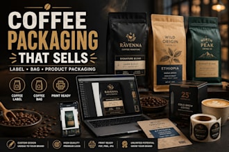 design coffee label, coffee bag packaging and coffee product packaging