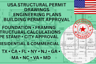 create structural drawing and plan for building permit in tx ca ga fl ma, ny