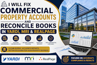 fix commercial property accounts and reconcile books in yardi, mri and real