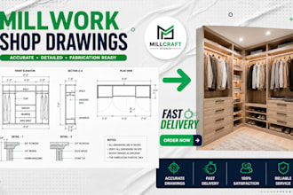 custom millwork, furniture shop drawings and interior elevations on autocad